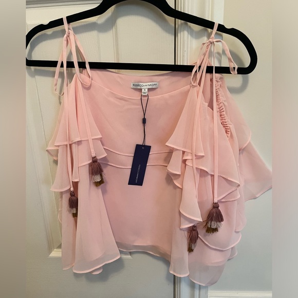 Rebecca Minkoff Dena Tiered Cold-Shoulder Light Pink Top - Picture 4 of 12